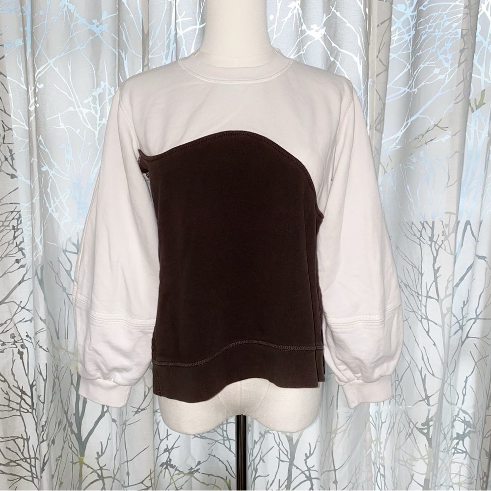 GANNI brown cream two tone Embroidered logo crewneck cotton fleece sweatshirt - Picture 3 of 9